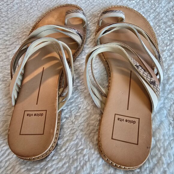 Dolce Vita Nelly Flat Sandals Beige White Neutrals Size 8 - Picture 5 of 16